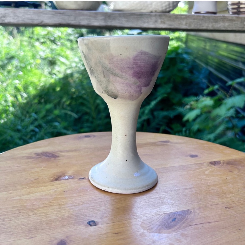 Vintage Ceramic Goblet Purple Gray Abstract Glaze Hand Thrown Studio Pottery
